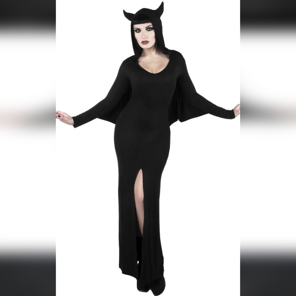 Killstar Black Slit Gown with Dolman Sleeves